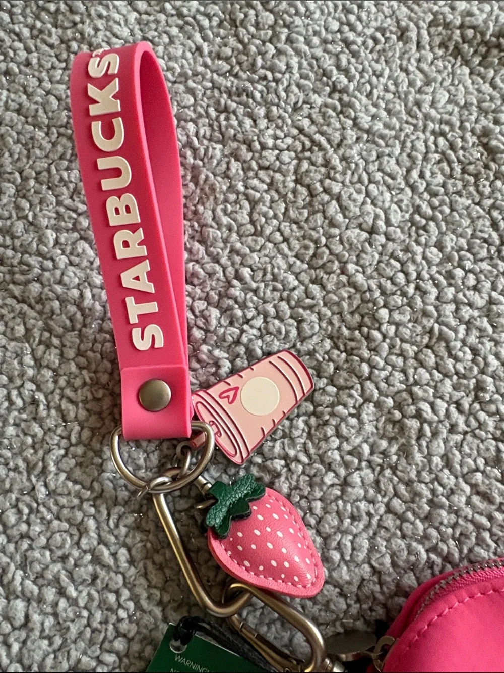 Starbucks Hot Pink Zip Pouch Keyring with Charm Strap